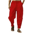 thumbnail image 1 of Dagegui Men's Linen Harem Pants Casual Loose Fit Trousers Lightweight Breathable Elastic Waist Beach Pant with Drawstring & Pocket Red XL, 1 of 3