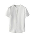 thumbnail image 1 of Dagegui Men's Linen T-Shirts Solid Crewneck Henley Shirts Short Sleeve Buttons Pullover Tees Big and Tall Summer Casual Shirt Homewear White,XL, 1 of 4