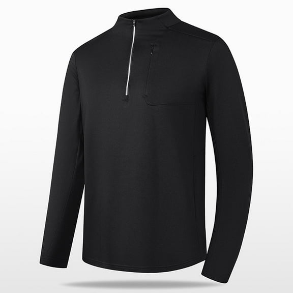 Dagegui Men's Long Sleeve Athletic Shirts Quarter Zip Up Pullover Shirt Big and Tall Workout Fitness Tees Tops Solid Color Fall Outdoor Sport T-Shirts Black L