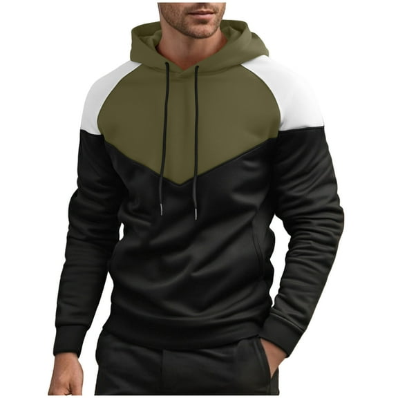 Dagegui Men's Long Sleeve Hoodies Novelty Color Block Sweatshirt Fleece Hooded Pullover Tops with Pockets Army Green XXL