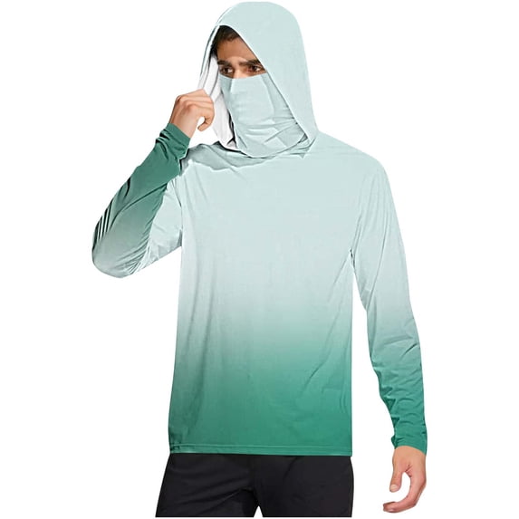Dagegui Men's Long Sleeve Sun Protection Hoodie Quick Dry Athletic Running Workout T-Shirts UV Rash Guard Tops UPF 50+ Fishing Shirt Tops Green S