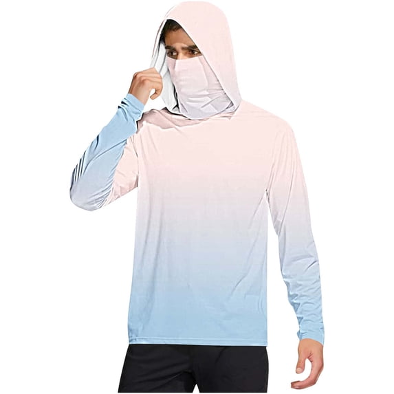Dagegui Men's Long Sleeve Sun Protection Hoodie Quick Dry Athletic Running Workout T-Shirts UV Rash Guard Tops UPF 50+ Fishing Shirt Tops Light Blue XXL