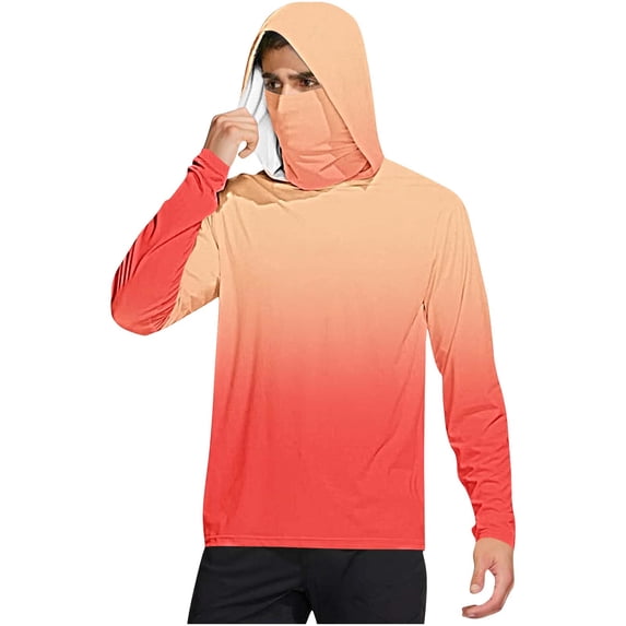 Dagegui Men's Long Sleeve Sun Protection Hoodie Quick Dry Athletic Running Workout T-Shirts UV Rash Guard Tops UPF 50+ Fishing Shirt Tops Watermelon Red S