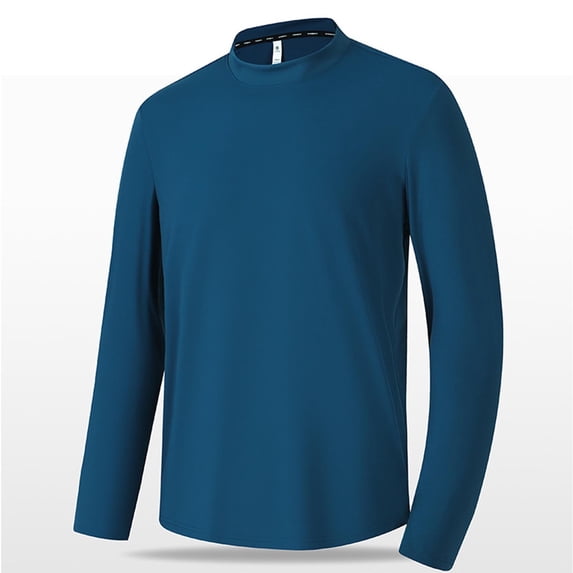 Dagegui Men's Long Sleeve T-Shirts Fall Mock Neck Pullover Shirts Big and Tall Slim Fit Workout Shirt Solid Casual Sport Tees Basic Tops Blue 5XL