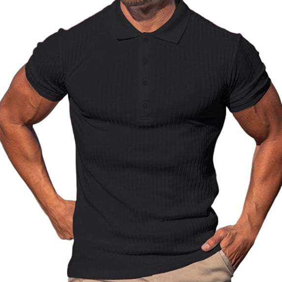Dagegui Men's Muscle T-Shirts Black Short Sleeve Ribbed Shirts Soft Comfy Pullover Tees Stretch Slim Fit Golf Athletic Tshirt M