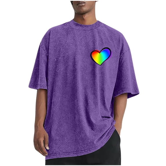 Dagegui Men's Oversized Cotton T-Shirts Heart Graphic Short Sleeve Vintage Washed Tee Casual Crewneck Shirt Loose Fit Tops Purple XXXXXL