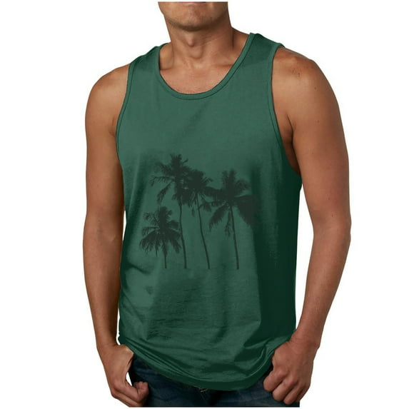 Dagegui Men's Palm Tree Print Tank Tops Summer Sleevelees Crew Neck Loose Fit Vest Casual Hawiian Vacation Travel Tank Top Big And Tall Muscle Tanks Clearance Sale