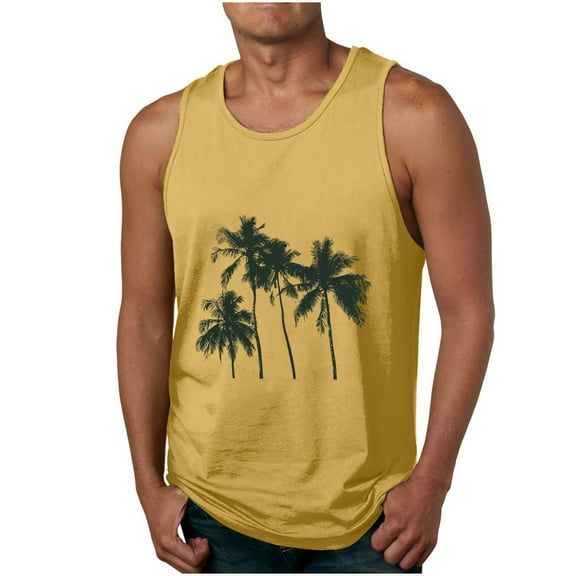 Dagegui Men's Palm Tree Print Tank Tops Summer Sleevelees Crew Neck Loose Fit Vest Casual Hawiian Vacation Travel Tank Top Big And Tall Muscle Tanks