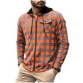 thumbnail image 1 of Dagegui Men's Plaid Hoodies Full Zip Up Long Sleeve Shirt Jackets Drawstring Hooded Shirts Top with Chest Pocket Orange L, 1 of 4