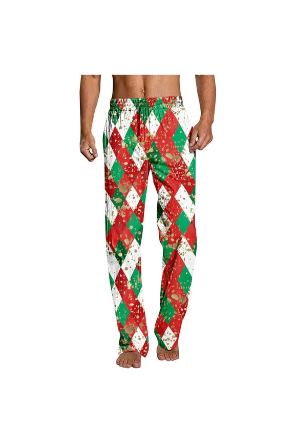 Men's Plaid Pajama Pants Elastic Waist Pjs Pant Soft Cozy Sleep Pant Casual Loose Fit Straight Leg Trousers Lightweight Lounge Pants Green,XL