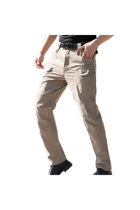 Men's Plus Size Cargo Pants Quick Dry Multi Pockets Hiking Pant Solid Color Outdoor Athletic Wind Pant Big and Tall Fishing Tactical Pants without Belt Khaki L