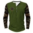 thumbnail image 1 of Dagegui Men's Plus Size Long Sleeve Shirts Vintage Aztec Shirt Big and Tall Henley Tees Western Ethnic Tribal Button Up Pullover Tops Green,4XL, 1 of 4