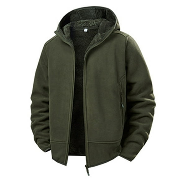 Dagegui Men's Polar Fleece Jackets Full Zip Outdoor Hoodie Coats Winter Warm Hooded Jacket with Pockets Soft Comfy Everyday Outwear Army Green XXXL