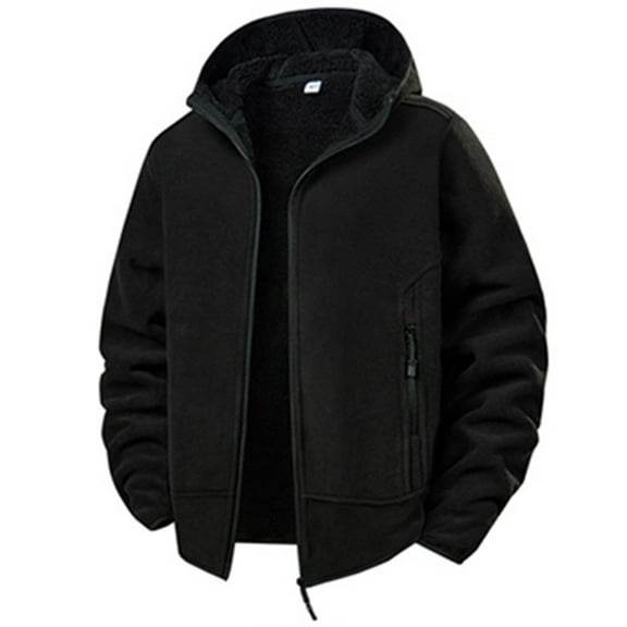 Dagegui Men's Polar Fleece Jackets Full Zip Outdoor Hoodie Coats Winter Warm Hooded Jacket with Pockets Soft Comfy Everyday Outwear Black XXXL
