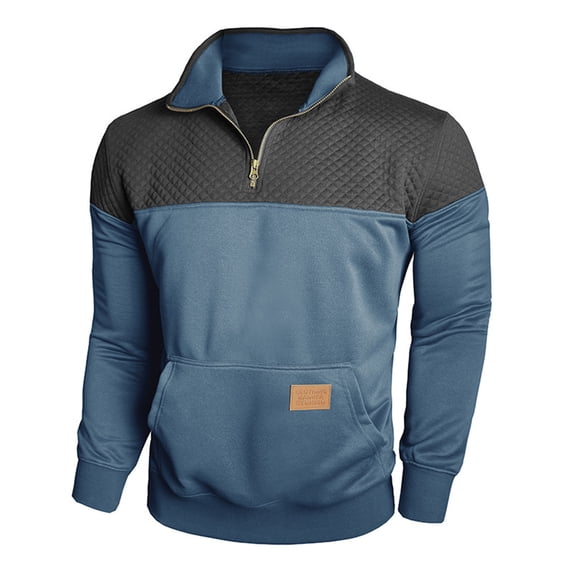 Dagegui Men's Pullover Sweatshirt Quarter Zip Stand Neck Pullover Fleece Lined Long Sleeve Color Block Sweatshirts with Pocket Blue S