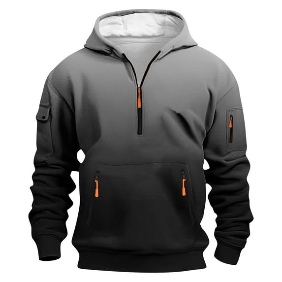 Dagegui Men's Quarter Zip Hoodie Trendy Gradient Color Pullover Long Sleeve Hooded Sweatshirt Big and Tall Athletic Workout Tops with Pocket Dark Gray XS