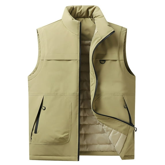 Dagegui Men's Quilted Lined Vest Zip Up Stand Collar Sleeveless Jackets Lightweight Fall Winter Outdoor Vests with Pockets Khaki M