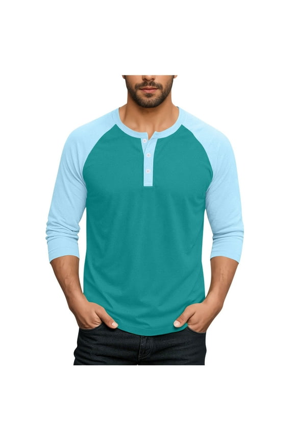 Men's Raglan Long Sleeve T-Shirts Patchwork Baseball Shirts Big and Tall Henley Tops Cozy Outdoor Athletic Tee Army Green XXXXL