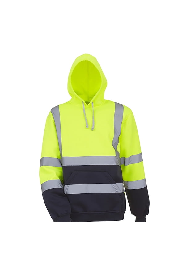 Men's Reflective Hoodie High Visibility Hooded Sweatshirt with Pocket Outdoor Work Pullover Safety Shirt Tops Green XL