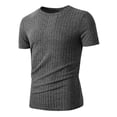 thumbnail image 1 of Dagegui Men's Ribbed T-Shirt Dark Gray Crewneck Short Sleeve Slim Fit Muscle Workout Tee Soft Comfy Everyday Shirts for Summer S, 1 of 9