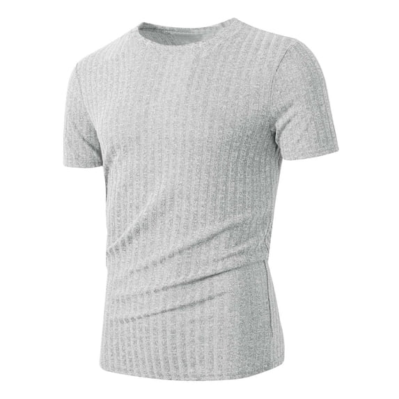 Dagegui Men's Ribbed T-Shirt Gray Crewneck Short Sleeve Slim Fit Muscle Workout Tee Soft Comfy Everyday Shirts for Summer 3X