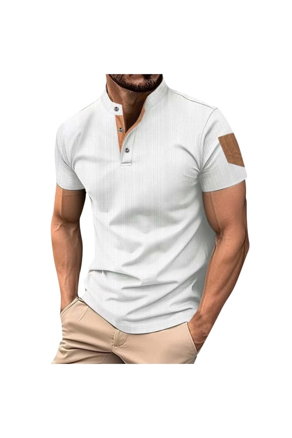 Men's Short Sleeve Henley Shirts Linen Button Down Tee Summer Slim Fit Workout Muscle Tops Lightweight T-Shirts White XXL