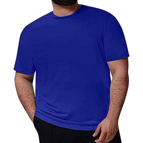 Dagegui Men's Short Sleeve T Shirt Blue Casual Crewneck Tee Summer Solid Color Basic T-Shirt Casual Comfy Everyday Tops 5X