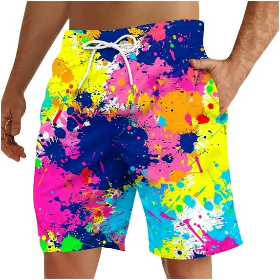 Dagegui Men's Shorts Colorful Tie-Dye Printed Casual Loose Fit Shorts Drawstring Elastic Waisted Beach Shorts Big and Tall Summer Lounge Shorts with Pockets 2025 Clearance 01#Multicolor 2XL