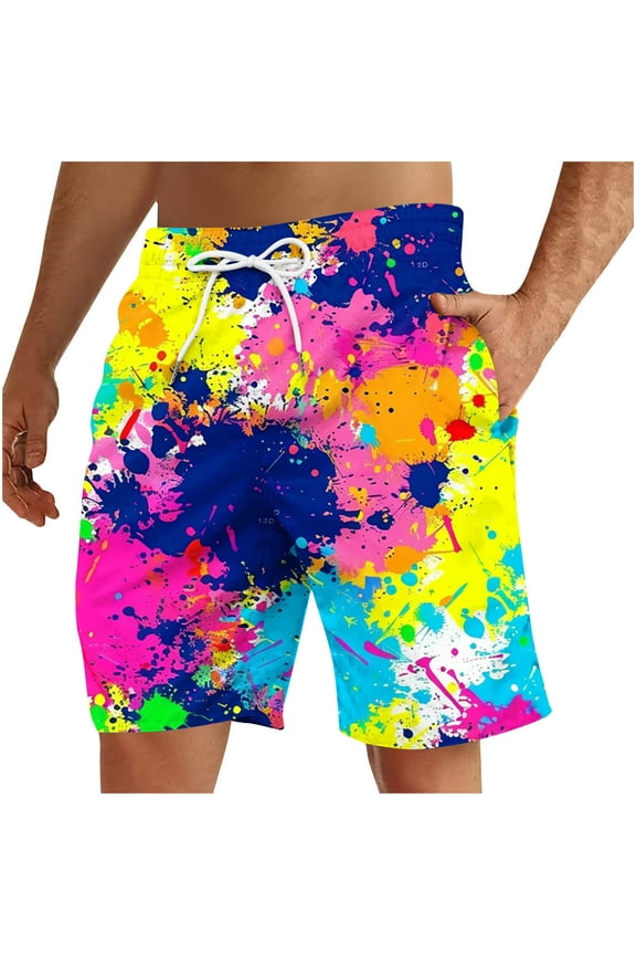 Men's Shorts Colorful Tie-Dye Printed Casual Loose Fit Shorts Drawstring Elastic Waisted Beach Shorts Big and Tall Summer Lounge Shorts with Pockets 2025 Clearance 01#Multicolor 2XL
