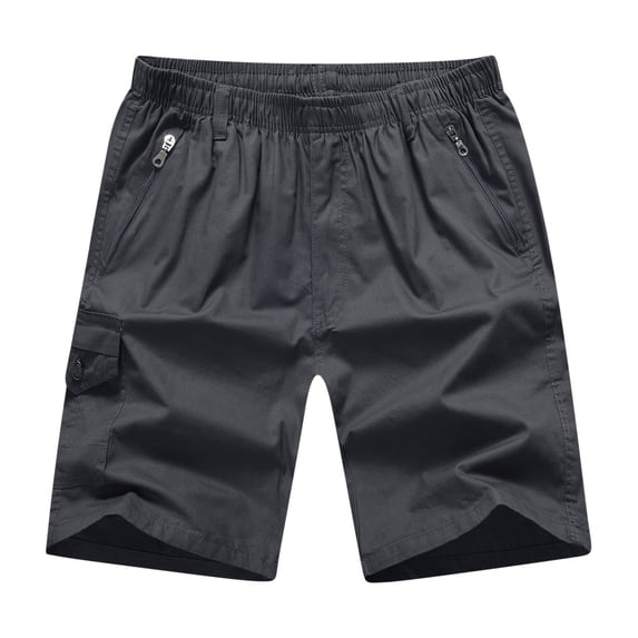 Dagegui Men's Shorts with Zipper Pocket Summer Elastic Waist Straight Work Shorts Lightweight Outdoor Active Shorts Dark Gray XXL