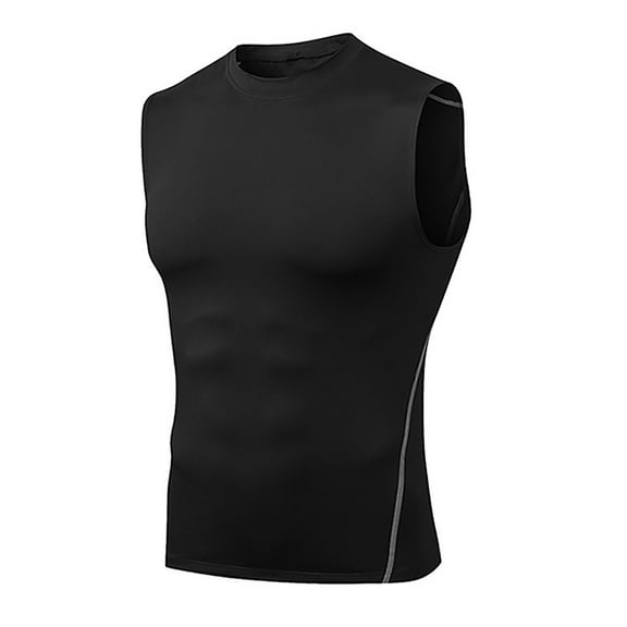 Dagegui Men's Sleeveless Compression Shirt Stretch Sports Base Layer Tank Tops Slim Fit Athletic Workout Shirts Summer Black L
