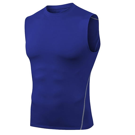 Dagegui Men's Sleeveless Compression Shirt Stretch Sports Base Layer Tank Tops Slim Fit Athletic Workout Shirts Summer Blue L