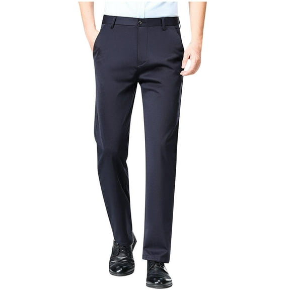 Dagegui Men's Slim Fit Dress Pants Solid Color Straight Leg Suit Pant Wrinkle-Free Formal Pants for Business & Office Navy M
