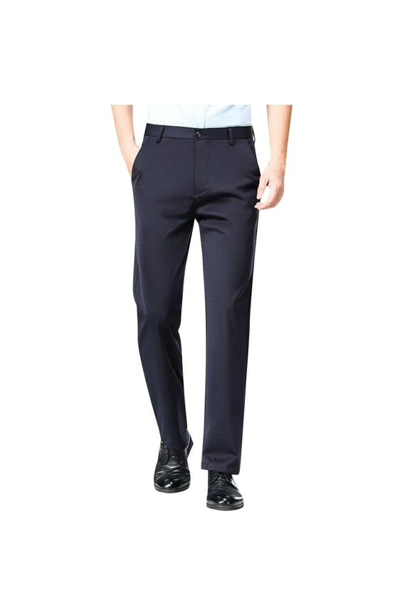 Men's Slim Fit Dress Pants Solid Color Straight Leg Suit Pant Wrinkle-Free Formal Pants for Business & Office Navy XL