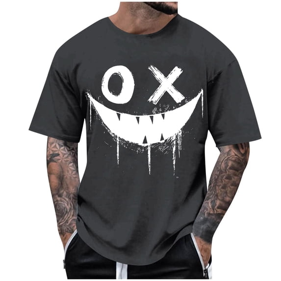 Dagegui Men's Smile Face Graphic T-Shirt Soft Comfy Crewneck Short Sleeve Casual Tee Summer Loose Fit Shirts Streetwear Tops Dark Gray S