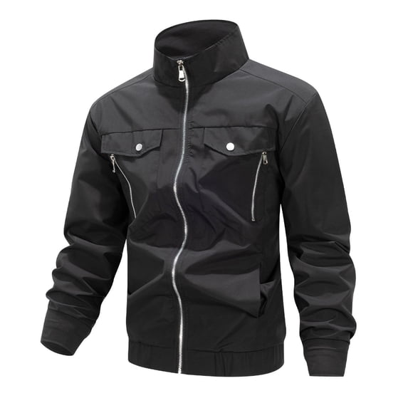 Dagegui Men's Stand Collar Jacket Lightweight Fall Zip Up Coats Outdoor Cycling Jackets with Pockets Black XL