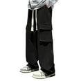 thumbnail image 1 of Dagegui Men's Straight Leg Jeans Casual Drawstring Elastic Waist Denim Pants Baggy Y2k Hip Hop Streetwear Trousers Harajuku Cargo Pant with Multi Pockets Black 2XL, 1 of 4