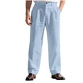 thumbnail image 1 of Dagegui Men's Striped Dress Pants Linen Straight Leg Work Pant Summer Button Waist Zip-Front Office Trousers with Pocket Light Blue L, 1 of 9