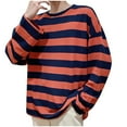 thumbnail image 1 of Dagegui Men's Striped Long Sleeve T-Shirt Casual Crew Neck Pullover Loose Fit Shirts Streetwear Orange XL, 1 of 3