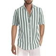thumbnail image 1 of Dagegui Men's Summer Short Sleeve Shirts Casual Striped T-Shirts Lightweight Loose Fit Tees Hawaiian Vacation Travel Shirt Green,2XL, 1 of 5