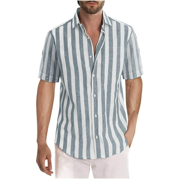 Dagegui Men's Summer Short Sleeve Shirts Casual Striped T-Shirts Lightweight Loose Fit Tees Hawaiian Vacation Travel Shirt Blue,3XL