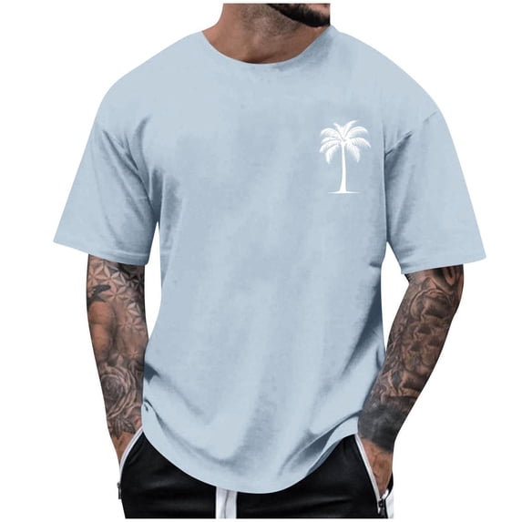 Dagegui Men's Summer T-Shirt Short Sleeve Tops Casual Loose Fit Tees Palm Tree Graphic Tops Big and Tall Crewneck Daily T Shirts Light Blue M