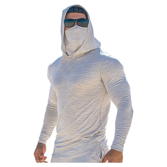 Dagegui Men's Sun Hoodie with Face Mask Protection UPF 50+ UV Long Sleeve Shirt Summer Rash Guard Performance Fishing Hiking Shirts White XXXL