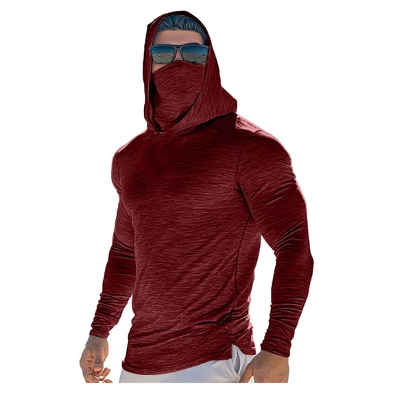 Dagegui Men's Sun Hoodie with Face Mask Protection UPF 50+ UV Long Sleeve Shirt Summer Rash Guard Performance Fishing Hiking Shirts Wine L