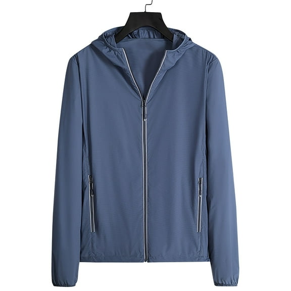 Dagegui Men's Sun Protection Hoodie Shirt Upf 50 Long Sleeve Full Zipper Hooded Shirts Lightweight Big and Tall Hiking Sport Coat Tops Blue,4XL