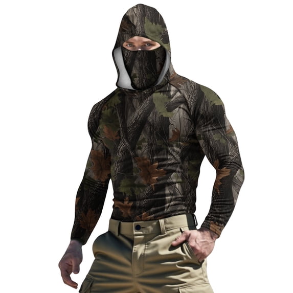 Dagegui Men's Sun Protection Long Sleeve Shirts Breathable Summer UV UPF 50+ Hoodies with Face Mask Quick Dry Outdoor Running Hiking Tops 004 Camouflage M