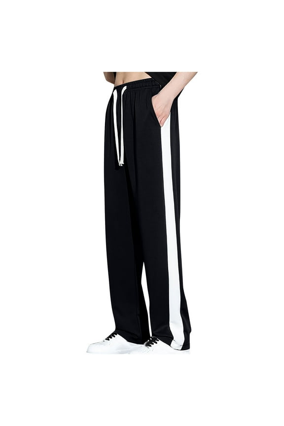 Men's Sweatpants Side Striped Sport Pants Loose Fit Open Bottom Sweatpant Elastic Waist Long Pant Big and Tall Running Athletic Trousers Black 2XL