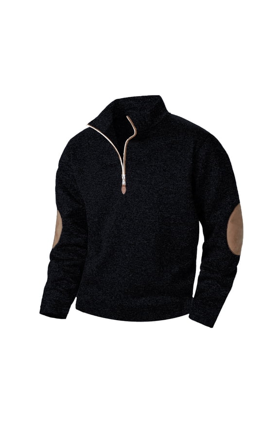 Men's Sweatshirts 1/4 Zip Up Stand Neck Shirts Fall Long Sleeve Pullover Lightweight Outdoor Active Tops Black L