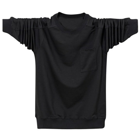 Dagegui Men's Sweatshirts Long Sleeve Crewneck Pullover Shirts Big and Tall Cotton Sweatshirt with Pocket Fall Winter Casual Loose Fit Shirt Tops Black L