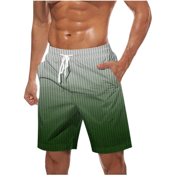 Dagegui Men's Swim Trunks Striped Gradient Color Beach Shorts Quick Dry Swimming Surfing Elastic Waist Drawstring Shorts with Pocket Army Green XL